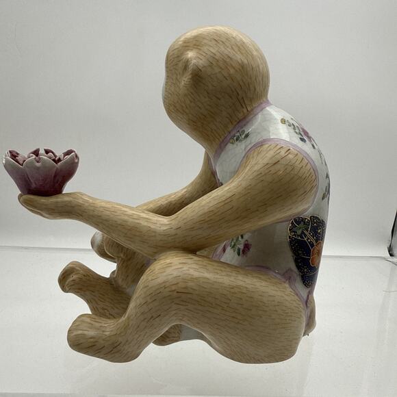Vintage Chinoiserie Porcelain Ceramic Monkey Baby Lotus Flower People Rep China - Picture 15 of 16